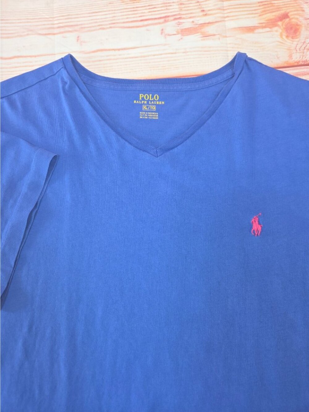 Polo Ralph Lauren Mens Blue V-Neck T-Shirt Size XL Red Pony Logo